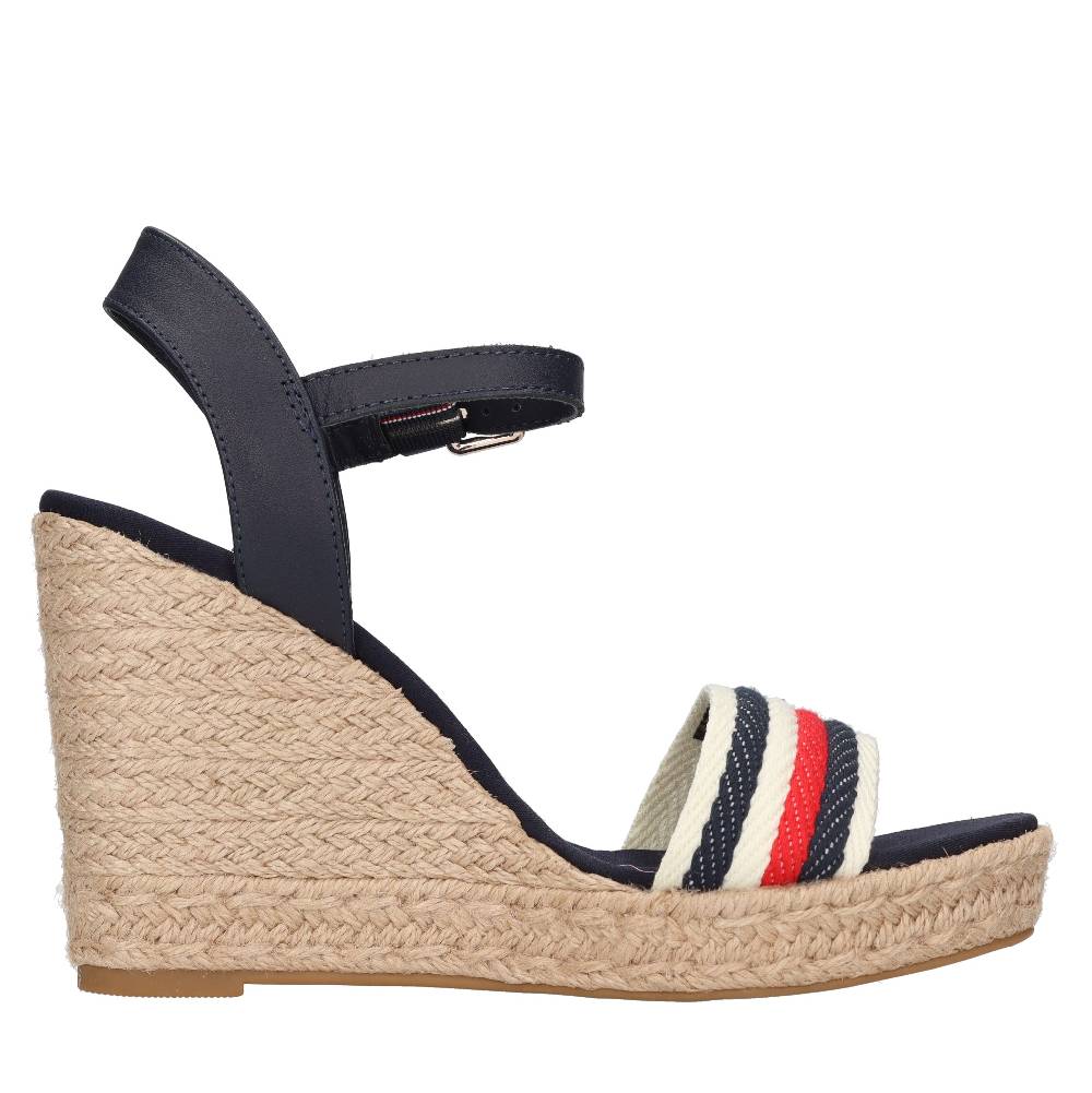 TOMMY HILFIGER Sandali con zeppa in pelle e tessuto Offerta