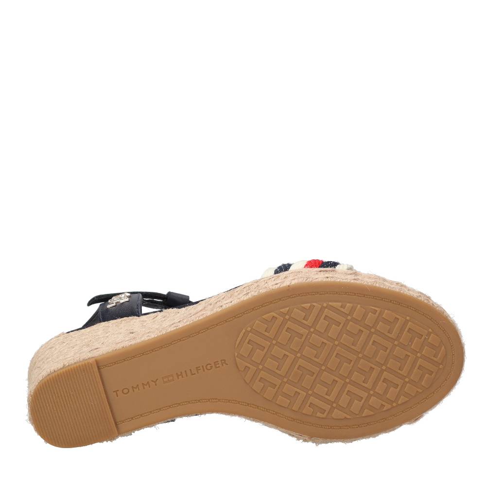 TOMMY HILFIGER Sandali con zeppa in pelle e tessuto Offerta