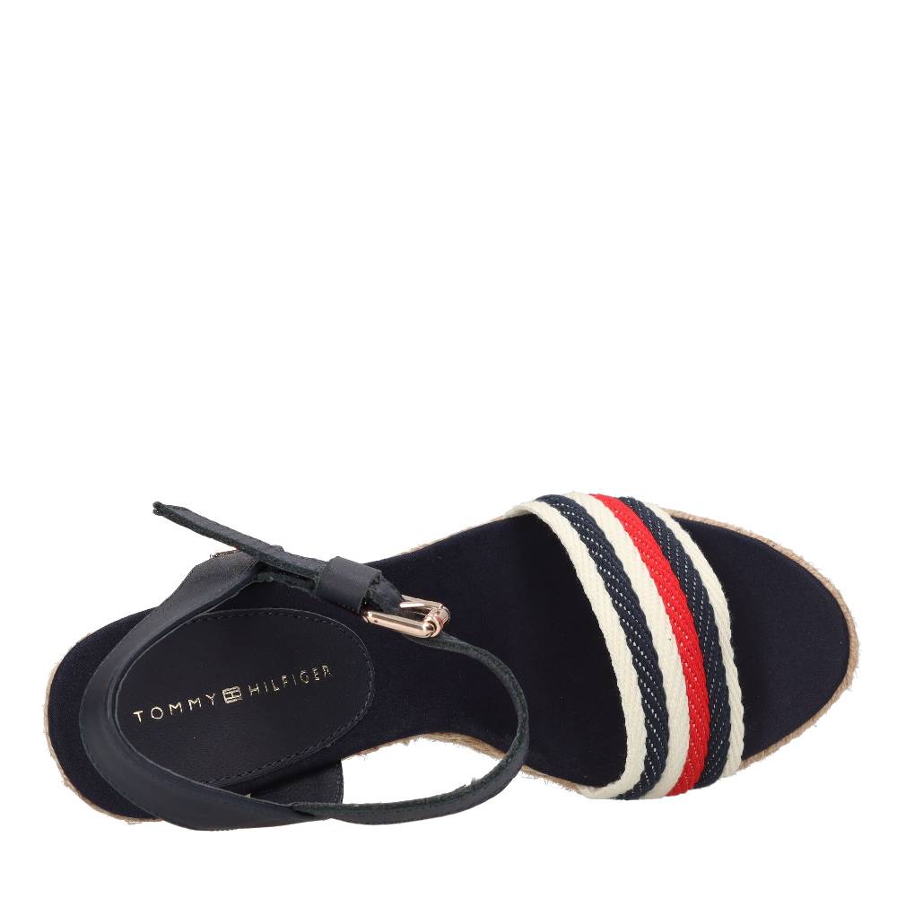 TOMMY HILFIGER Sandali con zeppa in pelle e tessuto Offerta