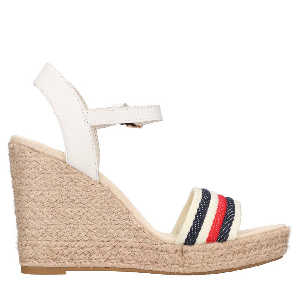 TOMMY HILFIGER Sandali con zeppa in pelle e tessuto Economico