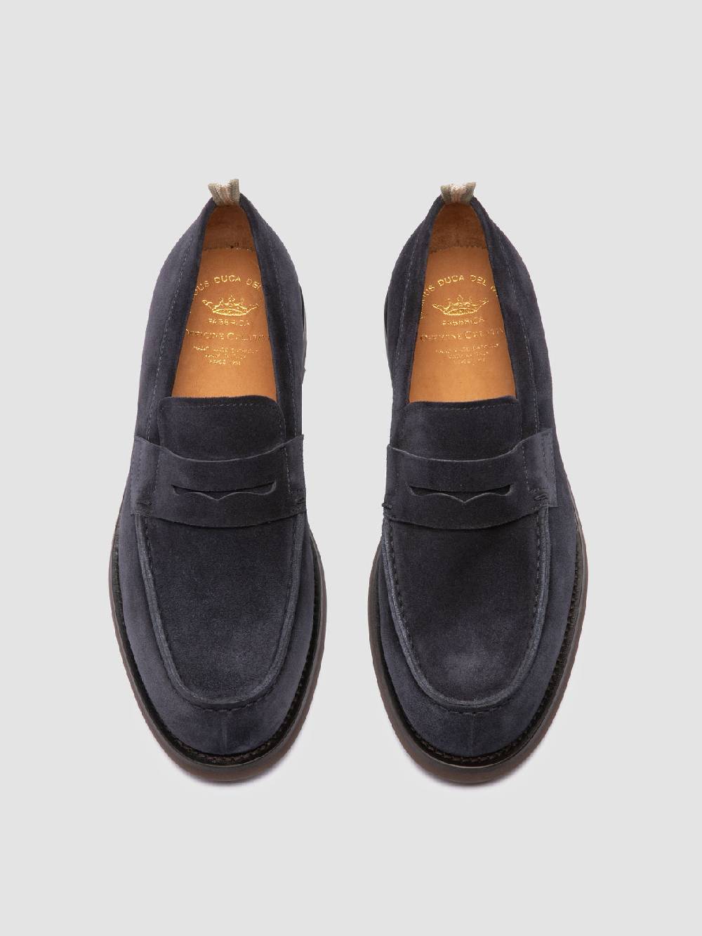 Officine Creative BELMONDO 006 Mocassini Penny in Pelle Scamosciata Blu In Linea