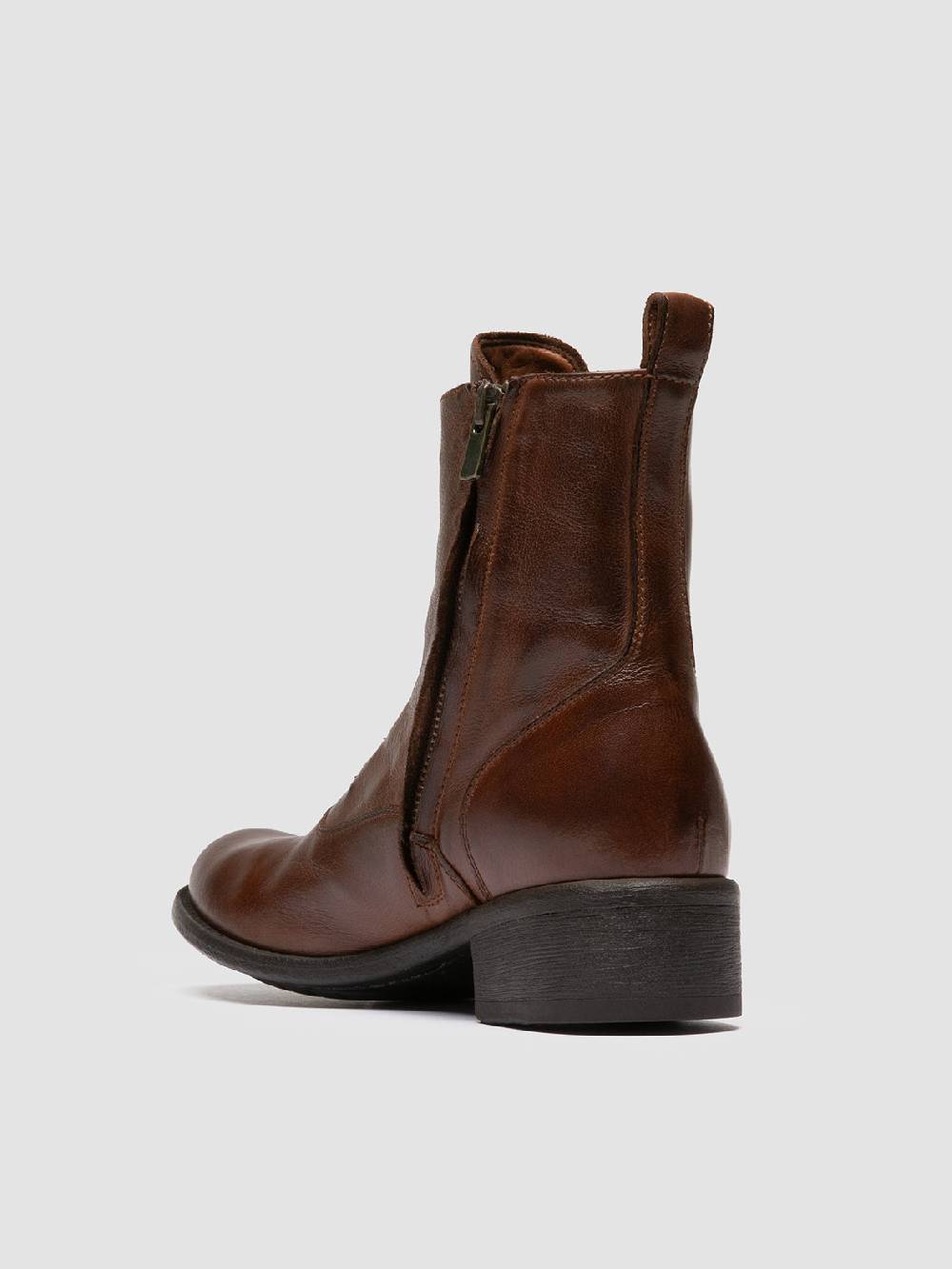 Officine Creative LIS 006 Stivali con Zip in Pelle Marrone Nuovo