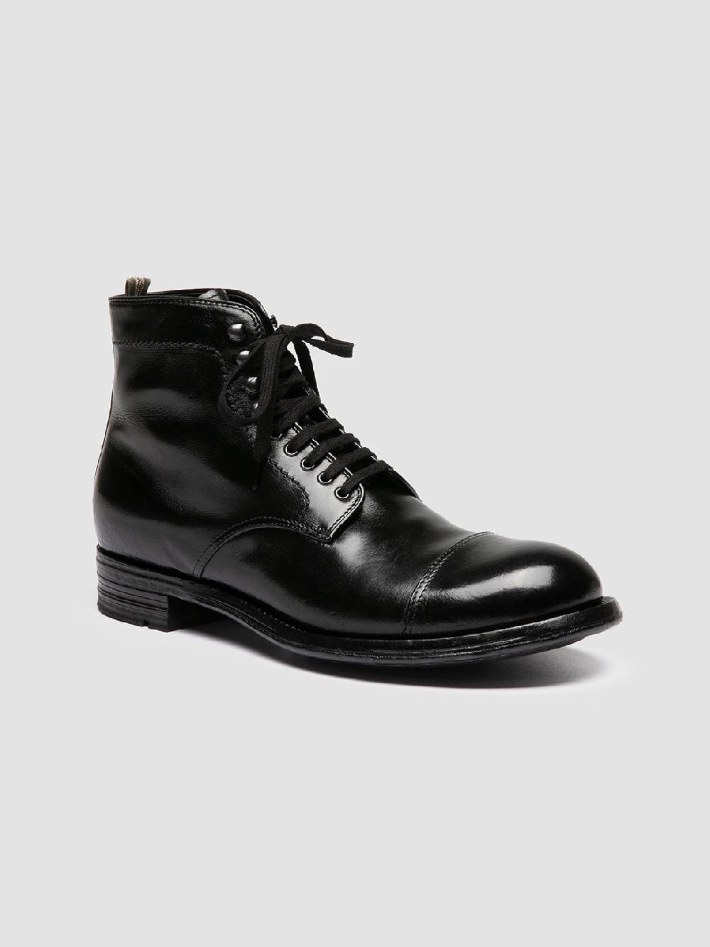 Officine Creative ADMIRAL 005 Stivali Stringati in Pelle Nera Economico