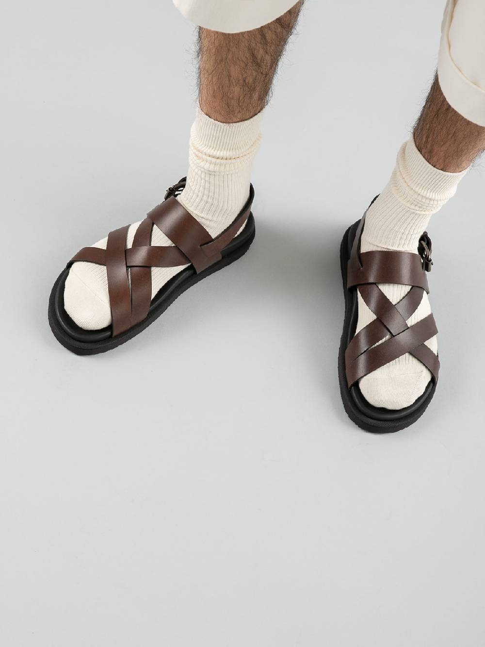Officine Creative CHARRAT 002 Sandali in Pelle Marrone Sconti VIP