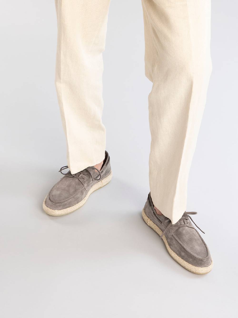 Officine Creative ROPED 005 Scarpe da barca in Pelle Scamosciata grigia Soddisfazione Garantita