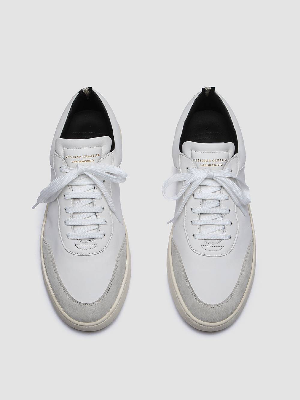 Officine Creative KRIS LUX 001 Sneakers in Pelle Liscia e Scamosciata Bianca Saldi Di Fabbrica