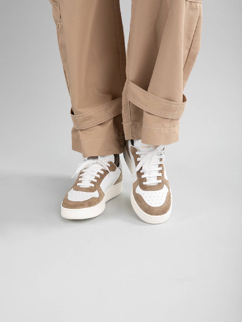 Officine Creative MOWER 110 Sneakers in Pelle Liscia e Scamosciata Bianca Promozione