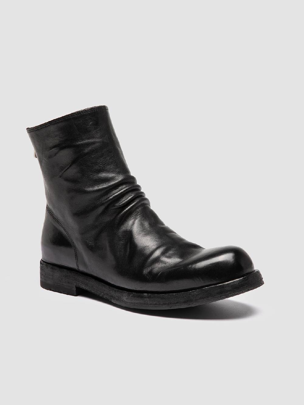 Officine Creative BULLA DD 303 Stivali con Zip in Pelle Nera Nuova