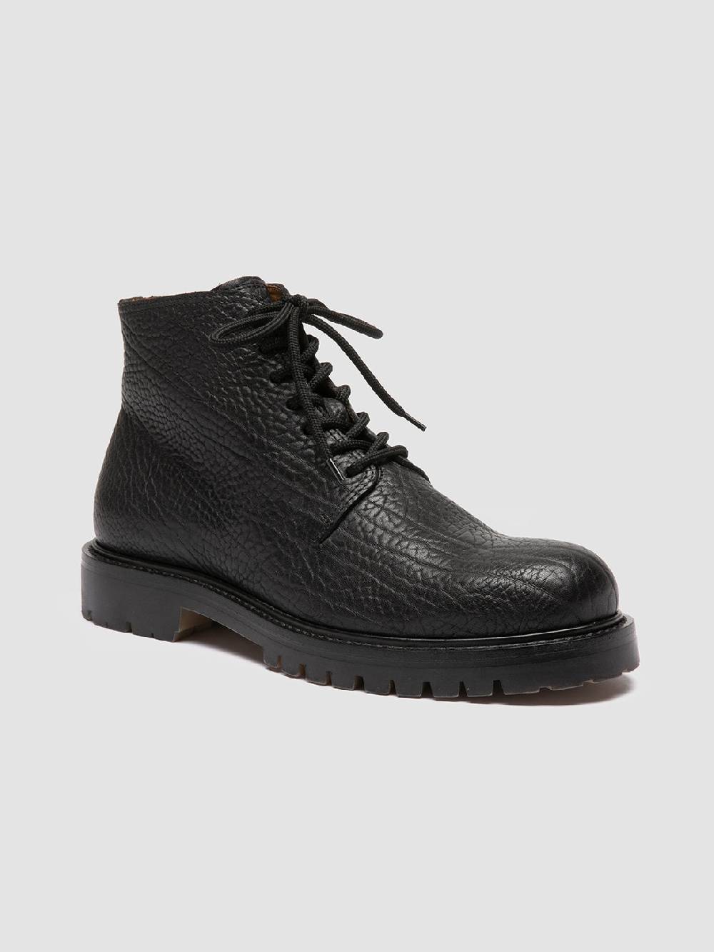Officine Creative BOSS 011 Stivali Stringati in Pelle Nera Officina