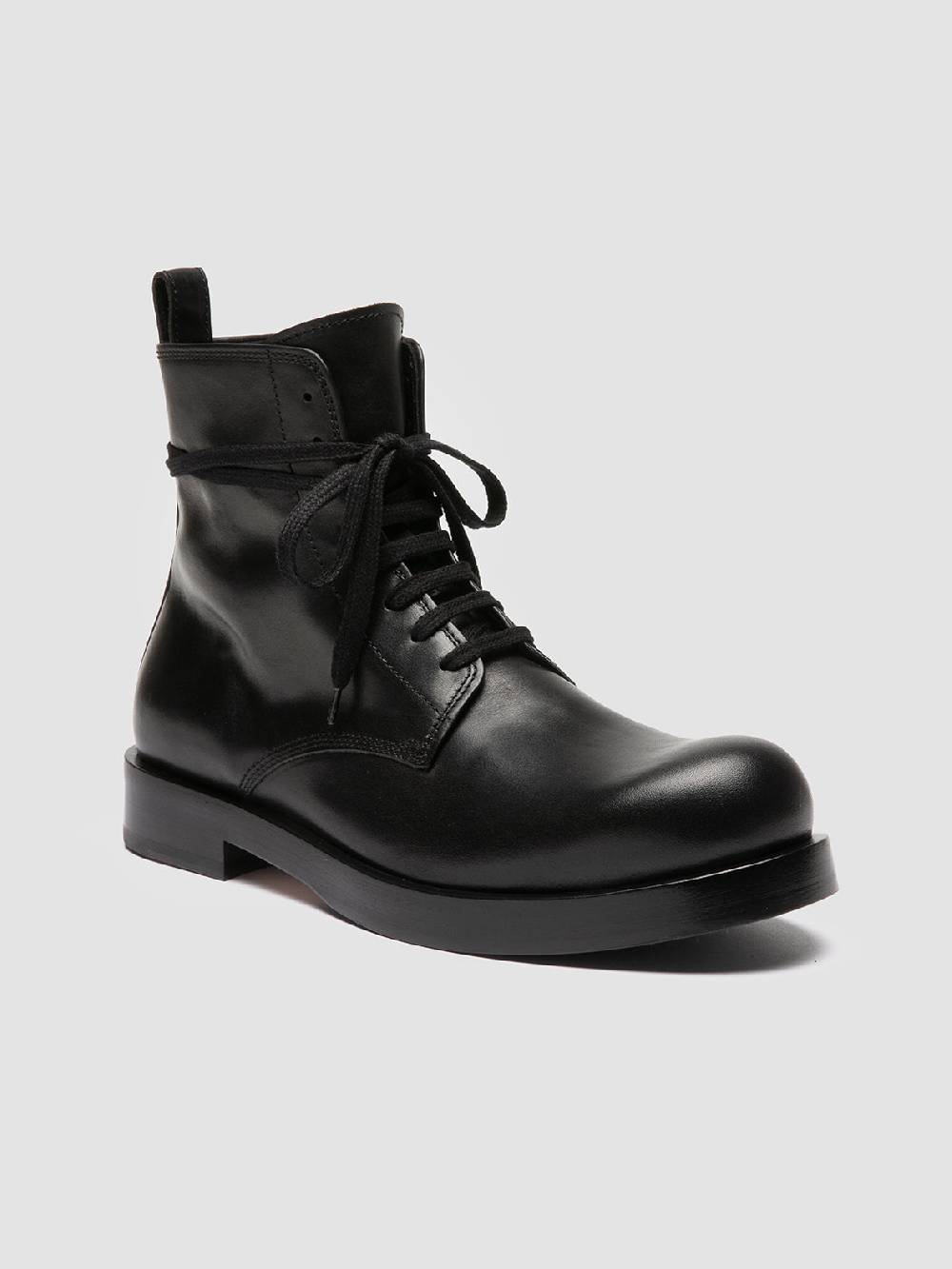 Officine Creative BULLA 002 Stivali Stringati in Pelle Nera Black Friday Prezzi