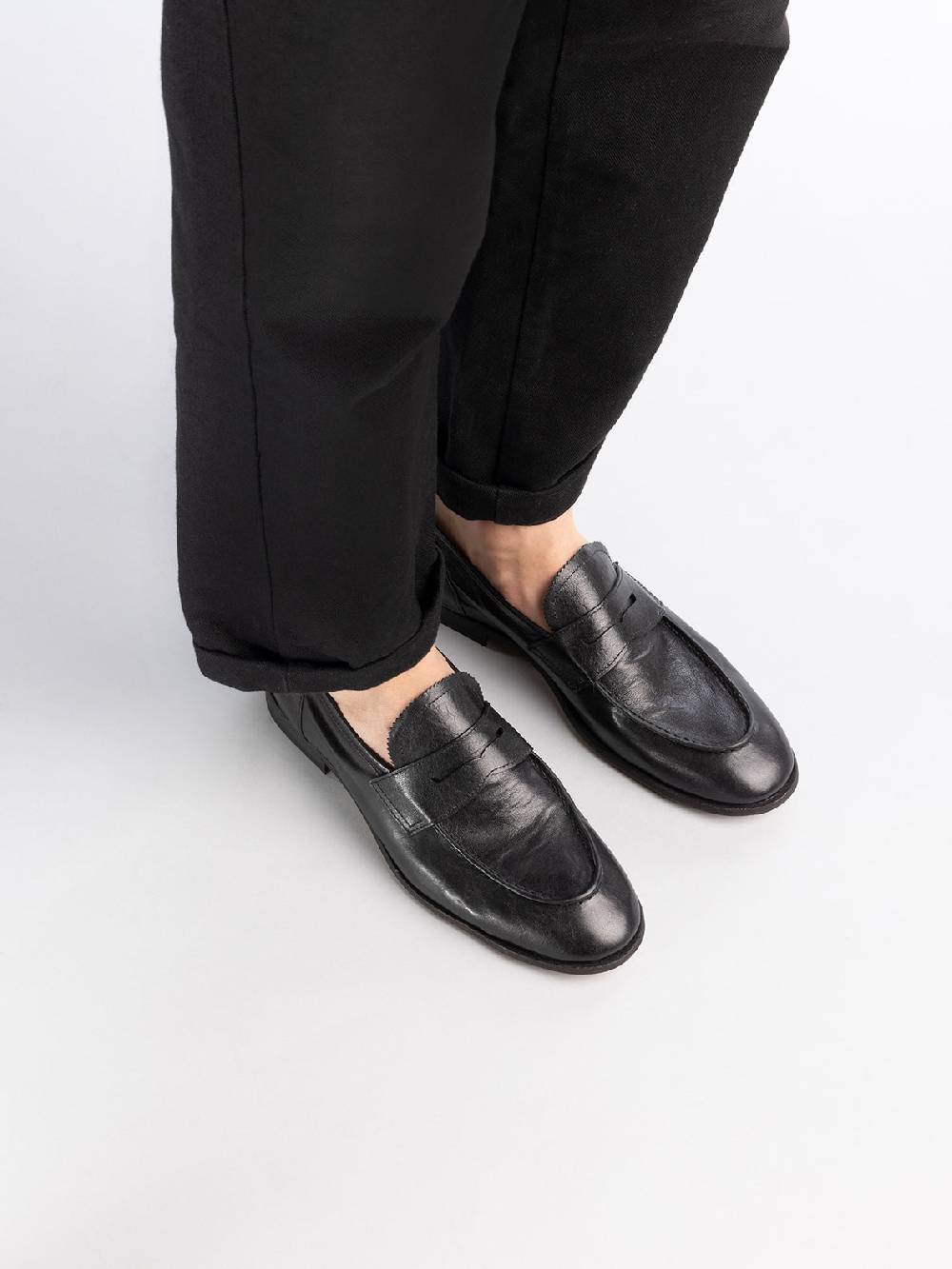 Officine Creative SOLITUDE 001 Mocassini Penny in Pelle Nera Negozi Online