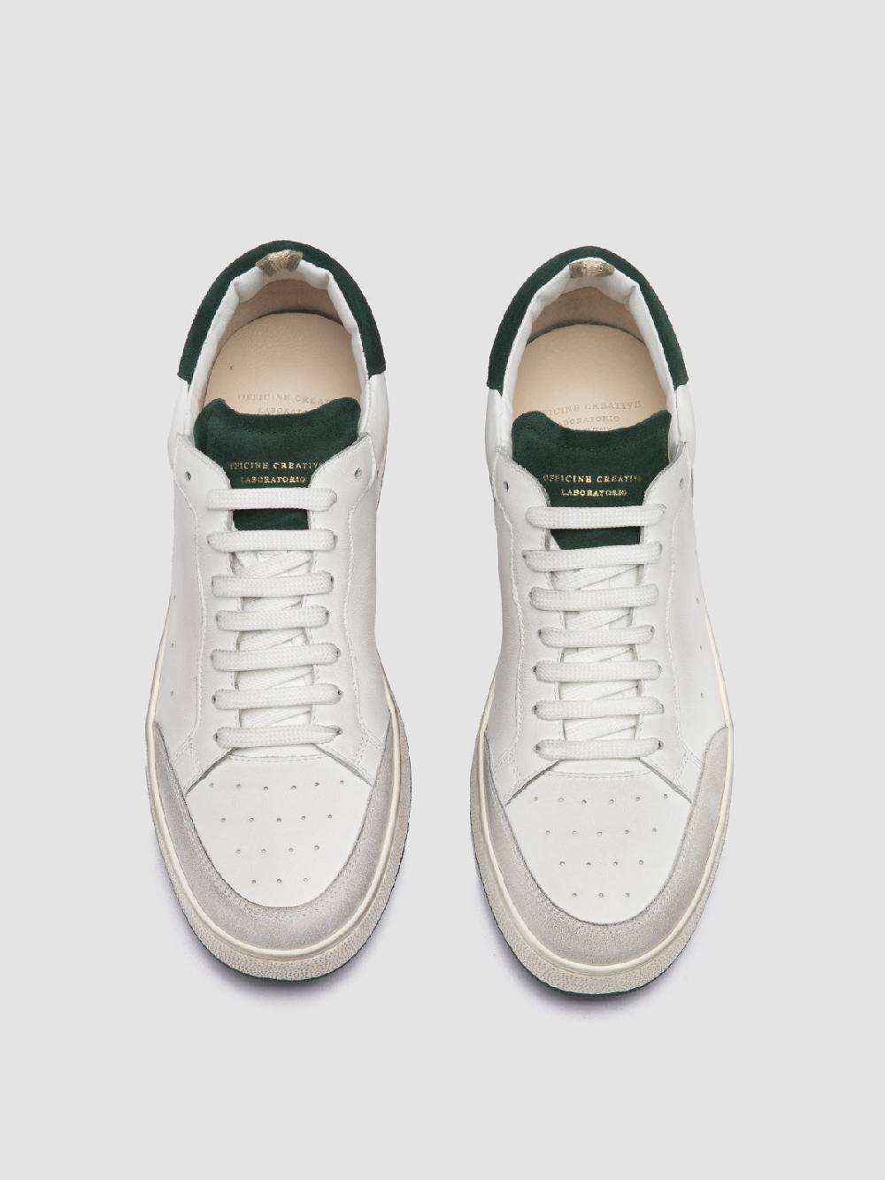 Officine Creative THE ANSWER 001 Sneaker Basse in Camoscio e Pelle Bianca Presa