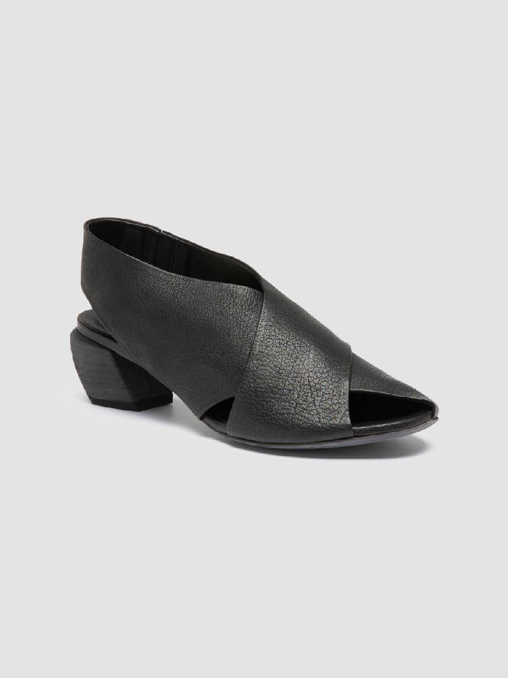 Officine Creative HELYETTE 024 Black Leather Slide Sandals Liquidazione