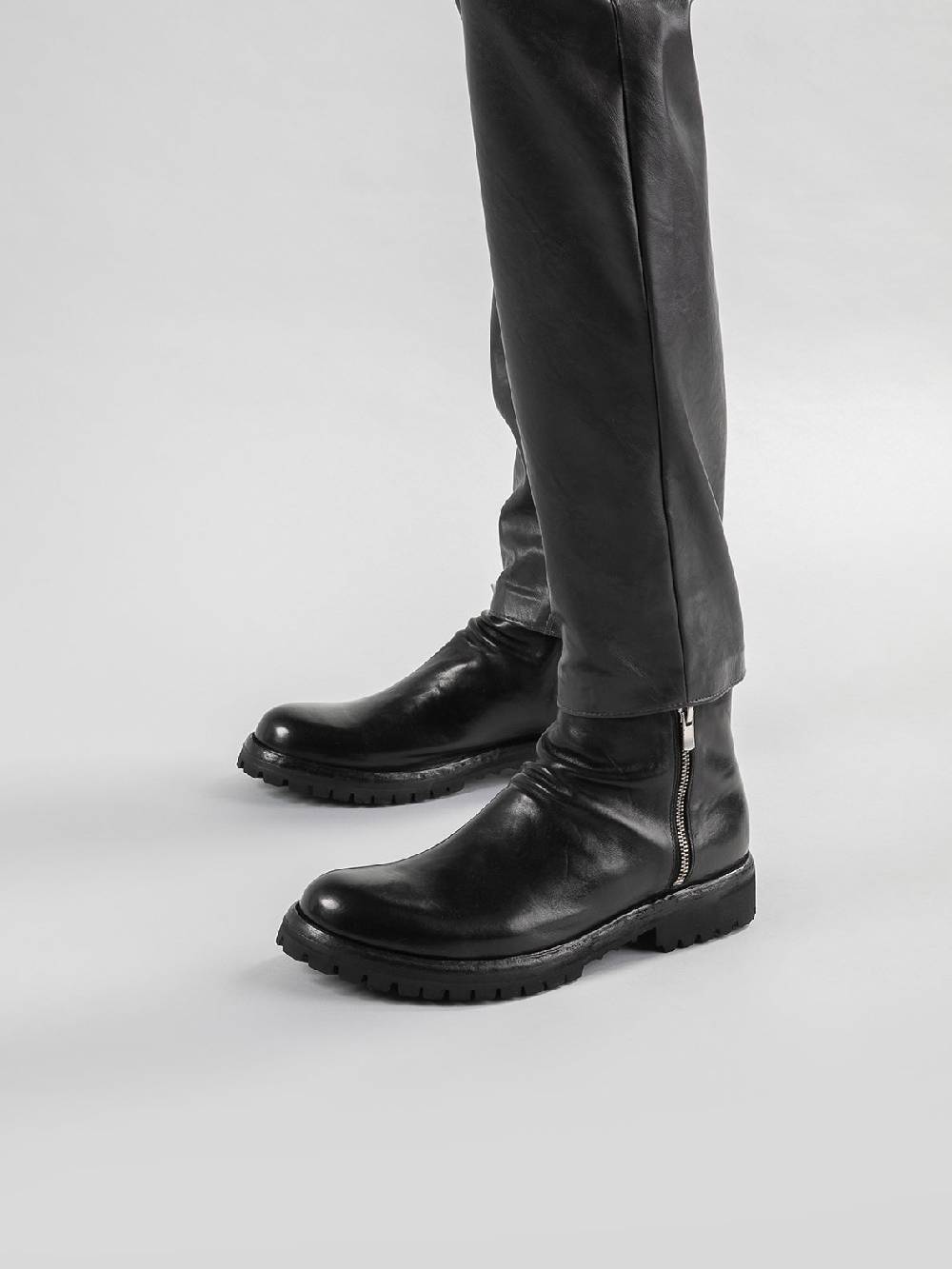 Officine Creative IKONIC 004 Stivali Zip in Pelle Nera Promozione temporanea