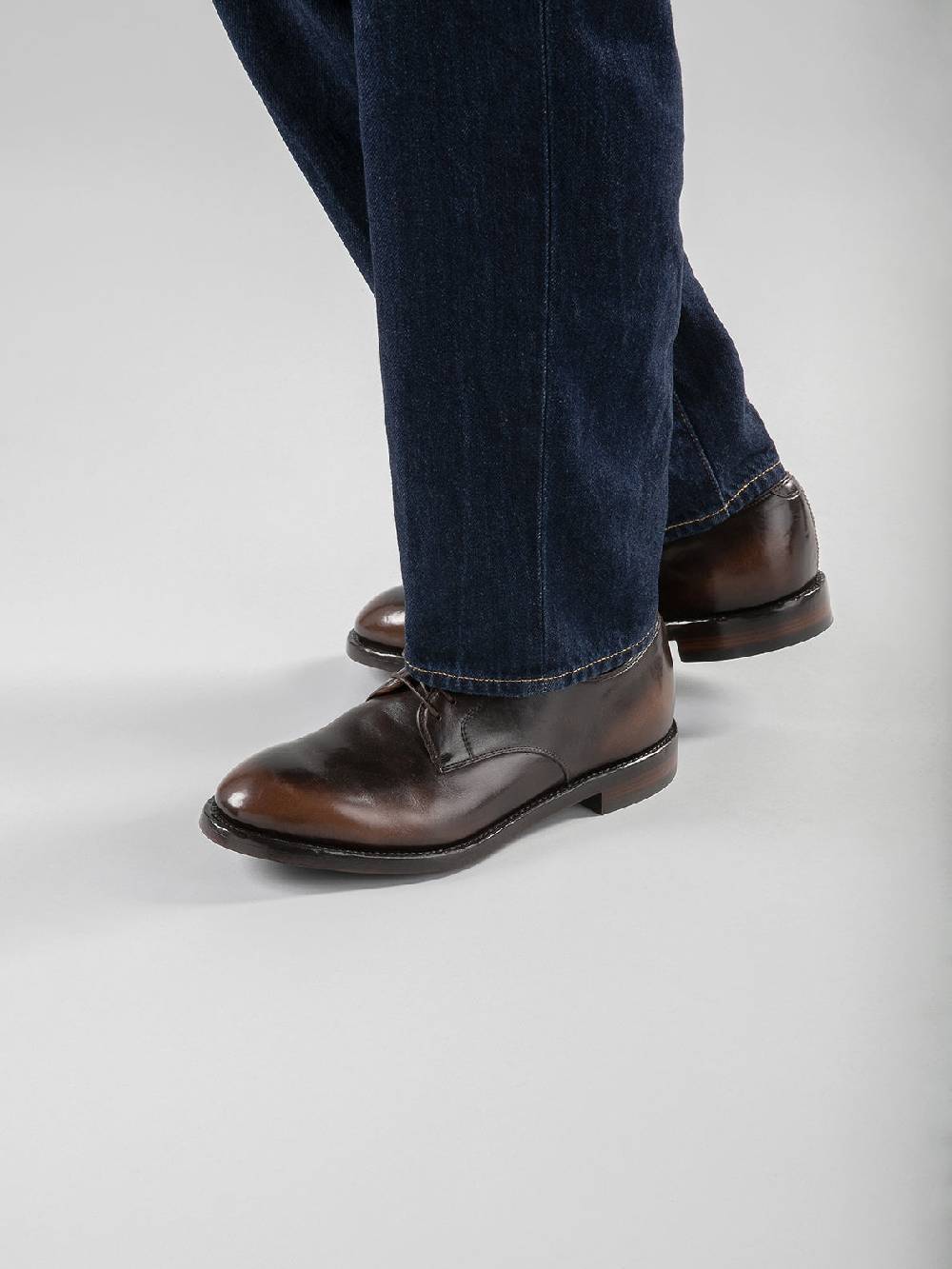 Officine Creative TEMPLE 018 Scarpe Derby in Pelle Marrone Presa