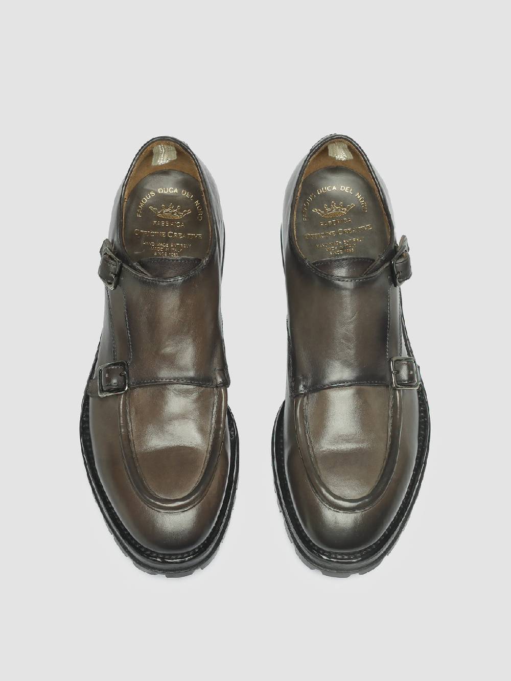 Officine Creative VAIL 012 Gray Leather Monk Shoes Saldi