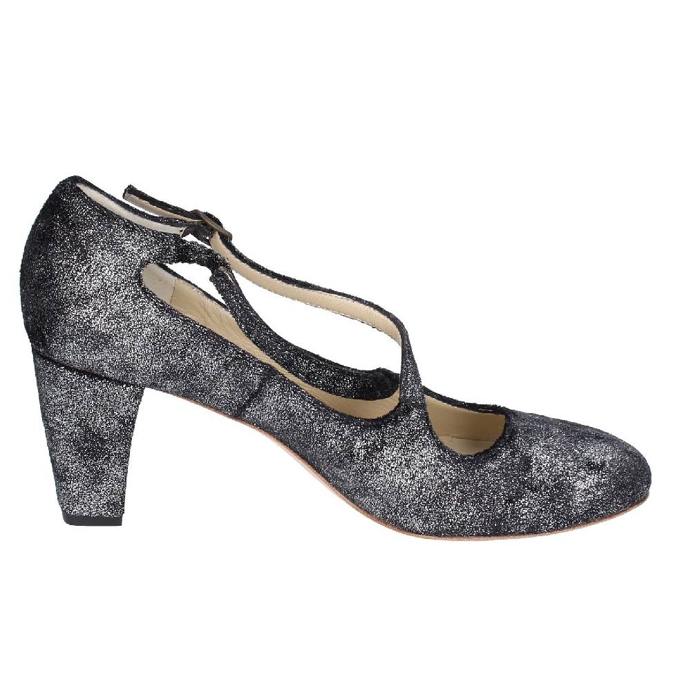 scarpe donna ANNIEL decollete nero tessuto argento EX272 Saldi Di Fabbrica