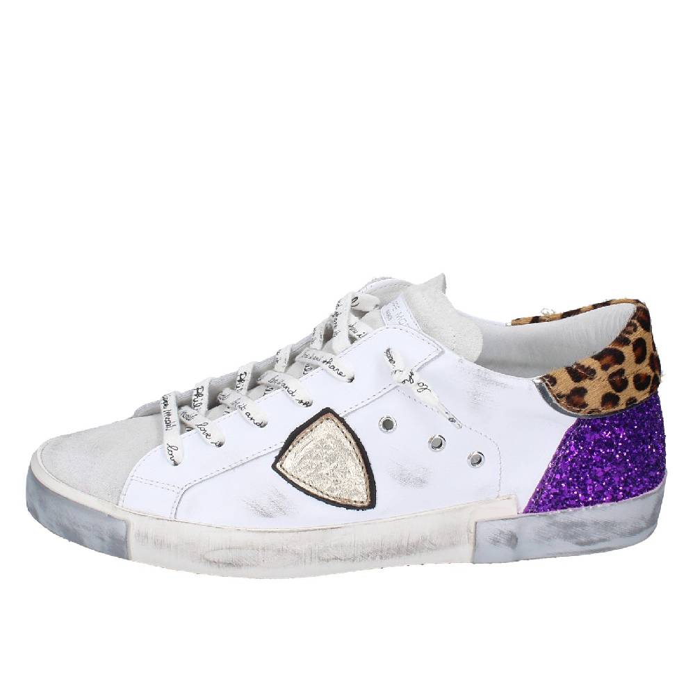 scarpe donna PHILIPPE MODEL sneakers bianco paillettes viola camoscio VINT EX368 Sconto