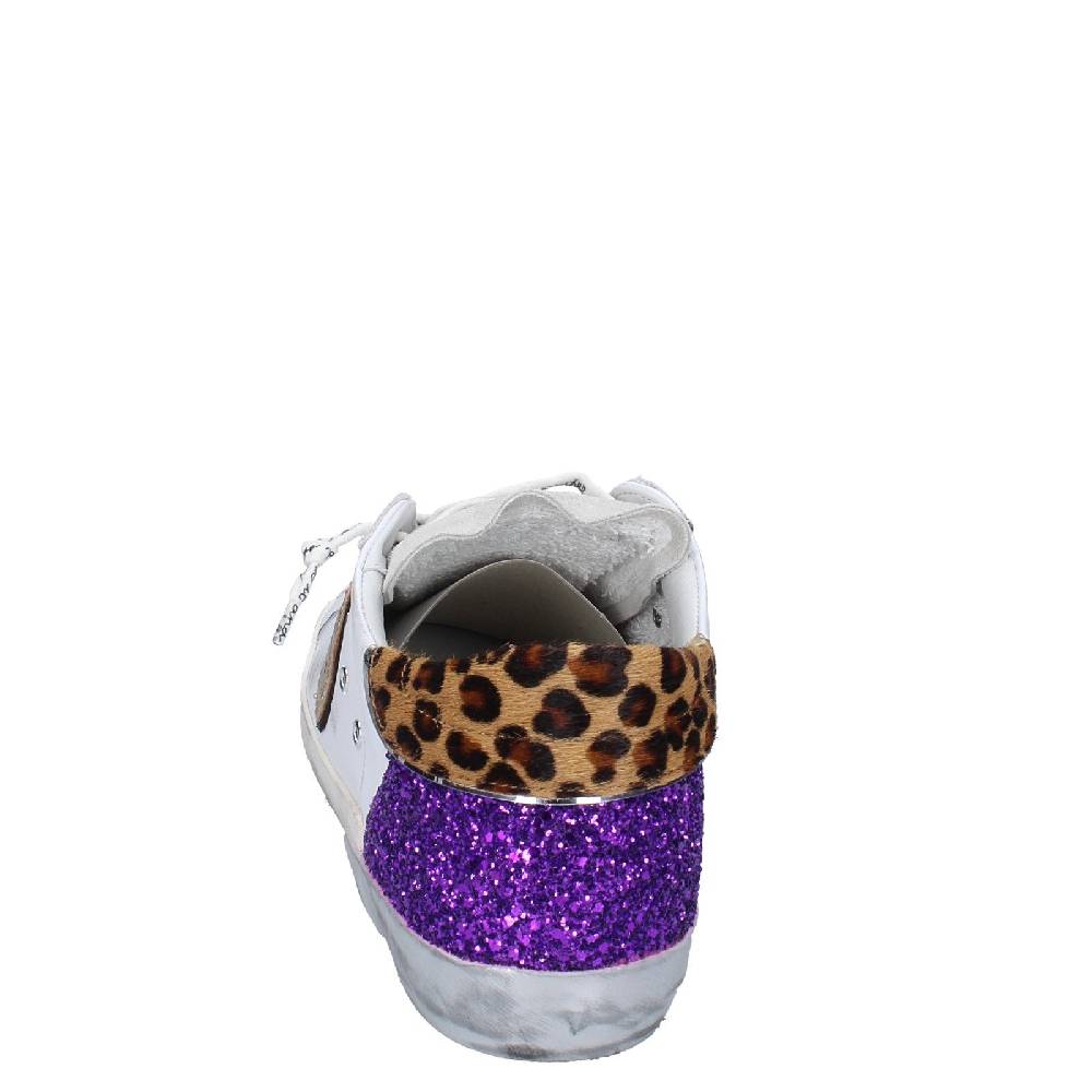 scarpe donna PHILIPPE MODEL sneakers bianco paillettes viola camoscio VINT EX368 Sconto