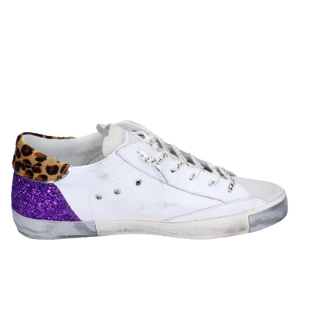 scarpe donna PHILIPPE MODEL sneakers bianco paillettes viola camoscio VINT EX368 Sconto