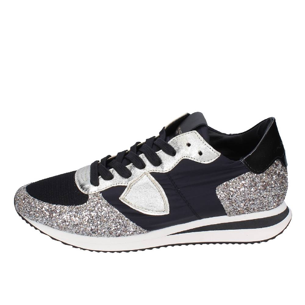 scarpe donna PHILIPPE MODEL sneakers nero tessuto platino glitter EX366 Economico