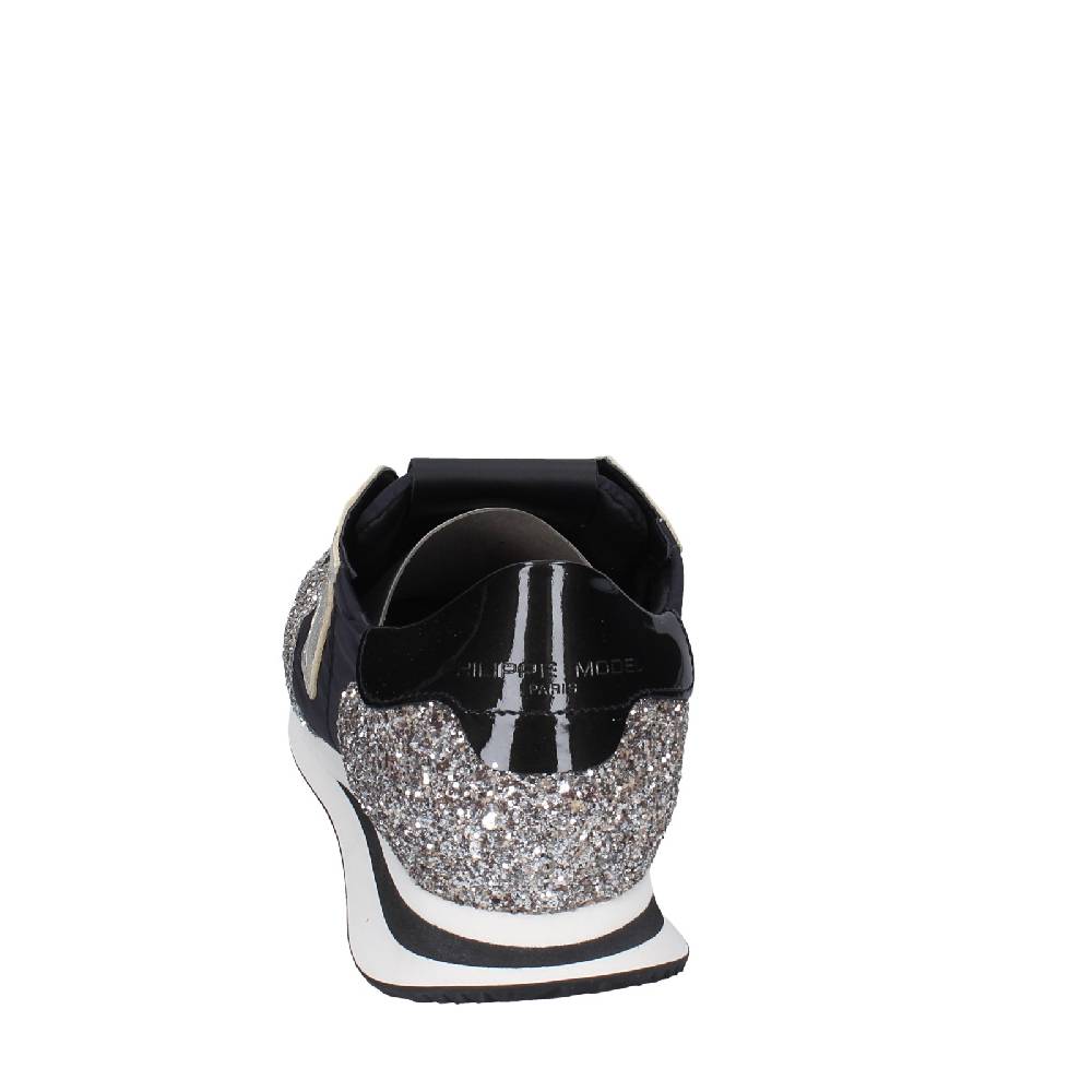 scarpe donna PHILIPPE MODEL sneakers nero tessuto platino glitter EX366 Economico