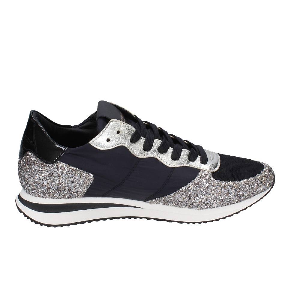 scarpe donna PHILIPPE MODEL sneakers nero tessuto platino glitter EX366 Economico