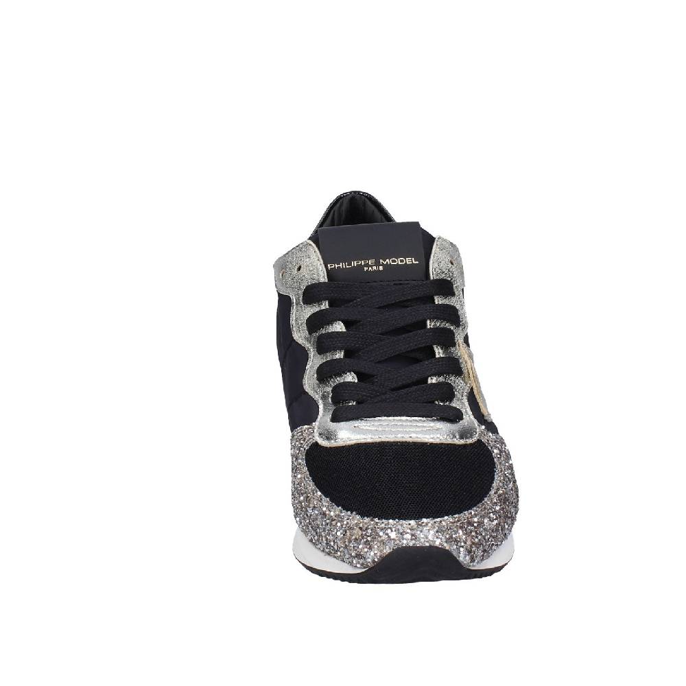 scarpe donna PHILIPPE MODEL sneakers nero tessuto platino glitter EX366 Economico