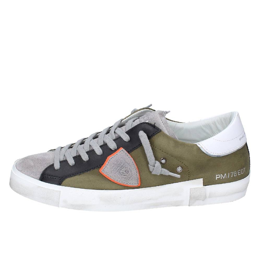 scarpe uomo PHILIPPE MODEL sneakers verde pelle grigio camoscio VINTAGE EX363 In Linea