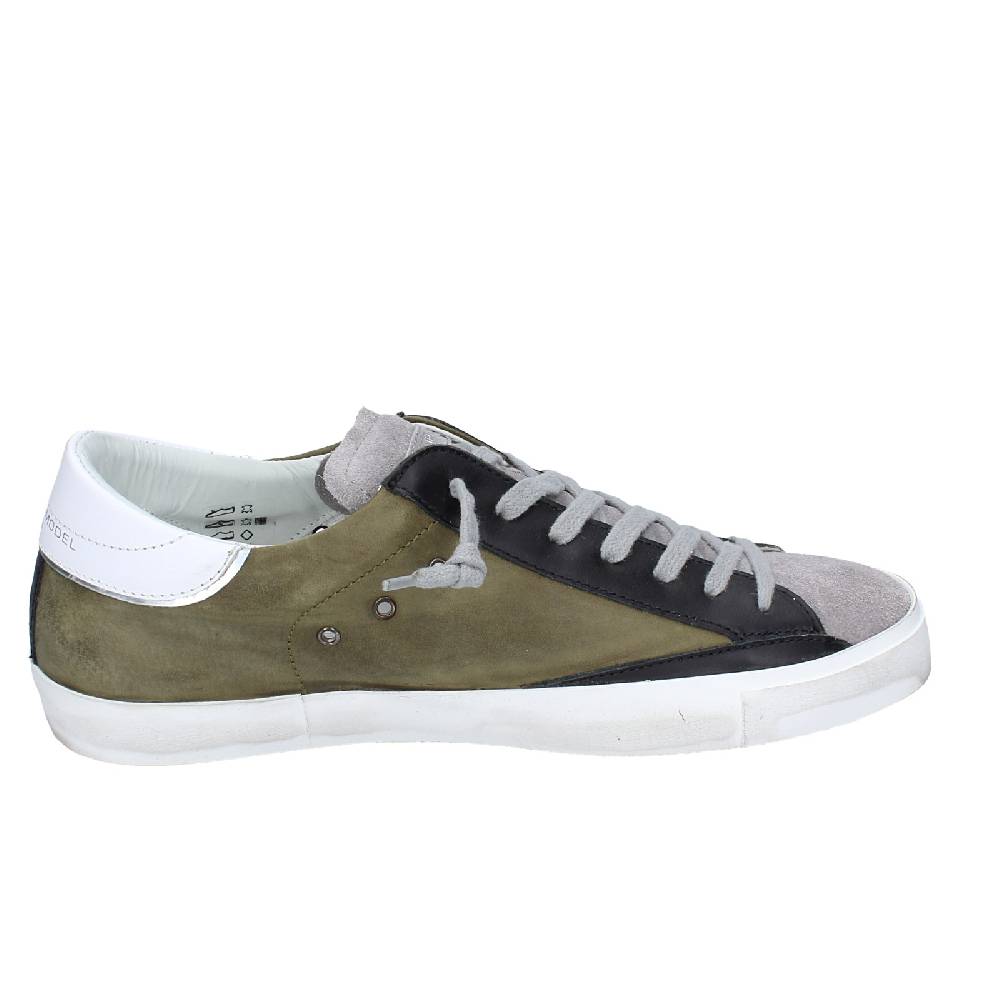 scarpe uomo PHILIPPE MODEL sneakers verde pelle grigio camoscio VINTAGE EX363 In Linea