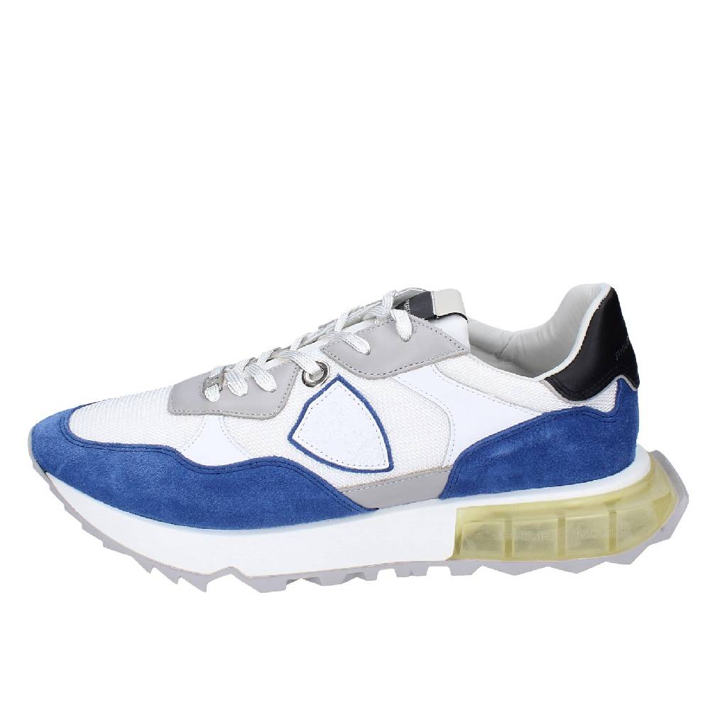 scarpe uomo PHILIPPE MODEL sneakers bianco tessuto blu camoscio EX333 Vendita
