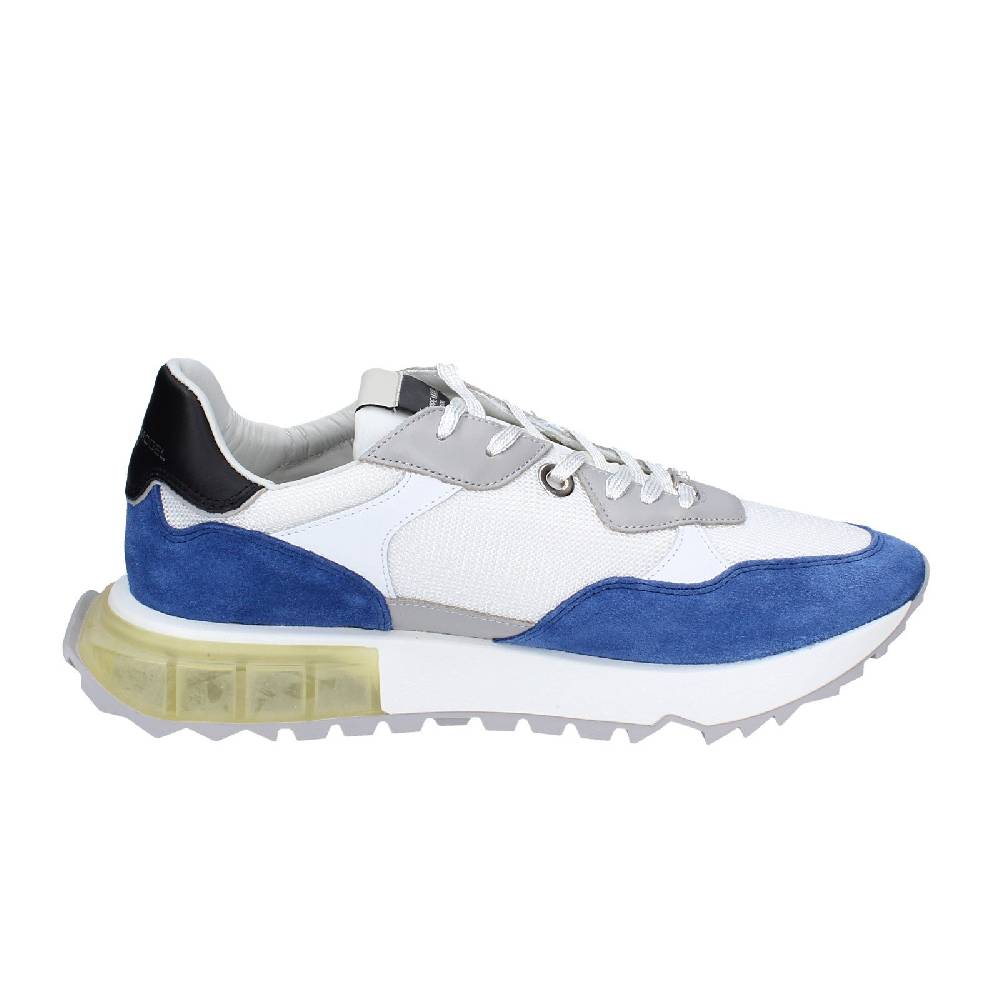 scarpe uomo PHILIPPE MODEL sneakers bianco tessuto blu camoscio EX333 Vendita