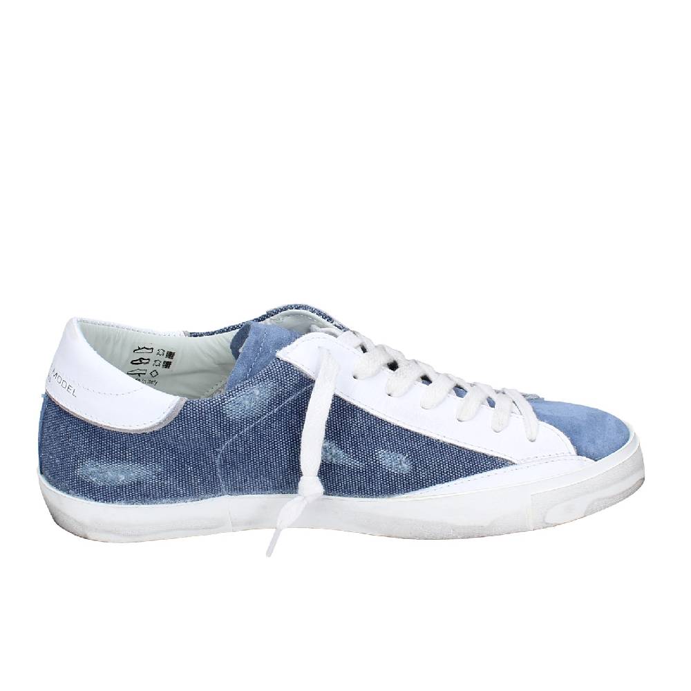 scarpe uomo PHILIPPE MODEL sneakers blu camoscio bianco tessuto VINTAGE EX351 Sottocosto