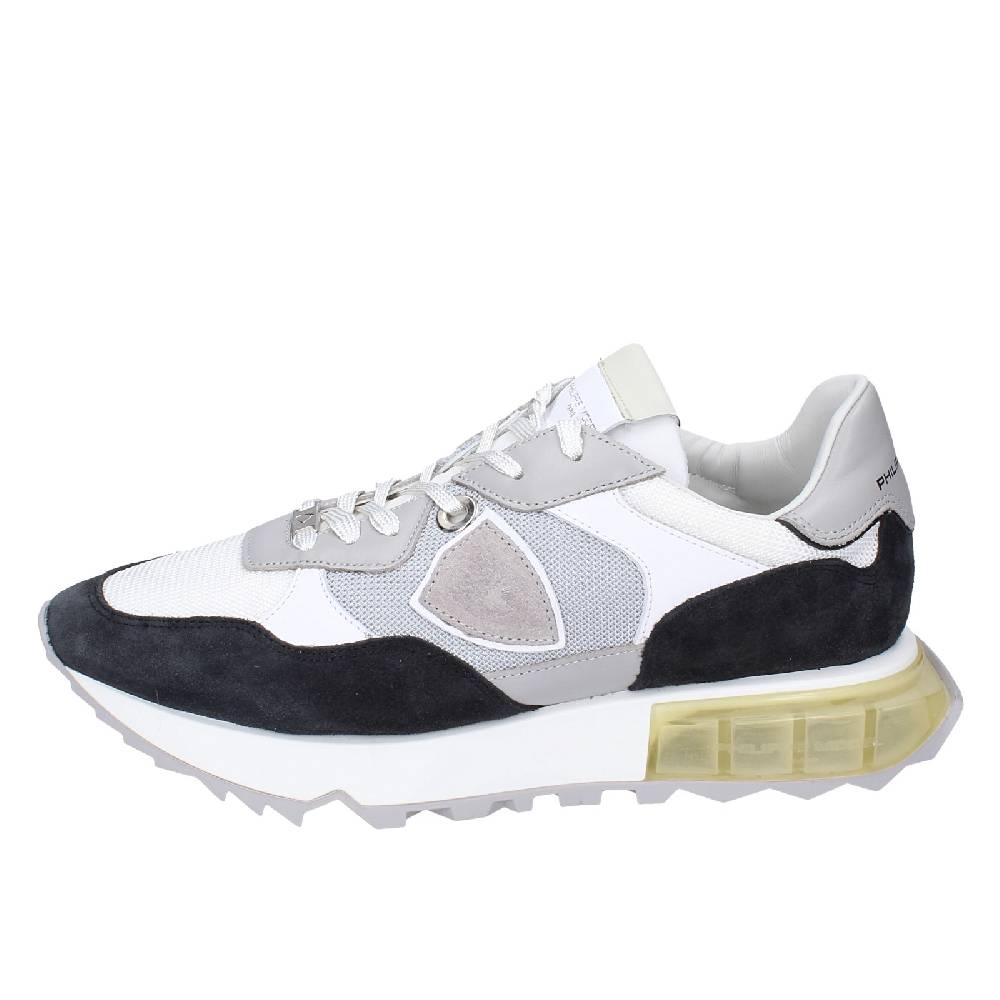 scarpe uomo PHILIPPE MODEL sneakers bianco tessuto grigio camoscio EX332 Pezzi Unici