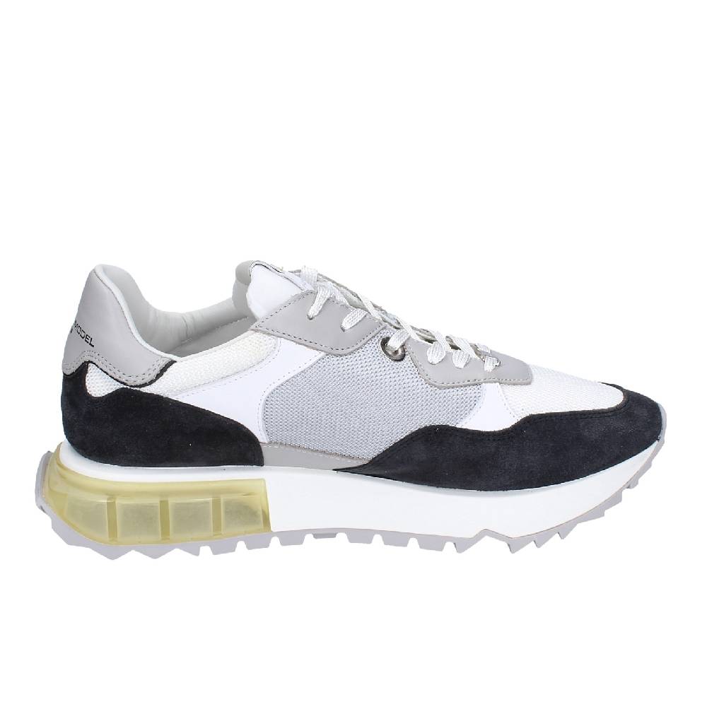 scarpe uomo PHILIPPE MODEL sneakers bianco tessuto grigio camoscio EX332 Pezzi Unici
