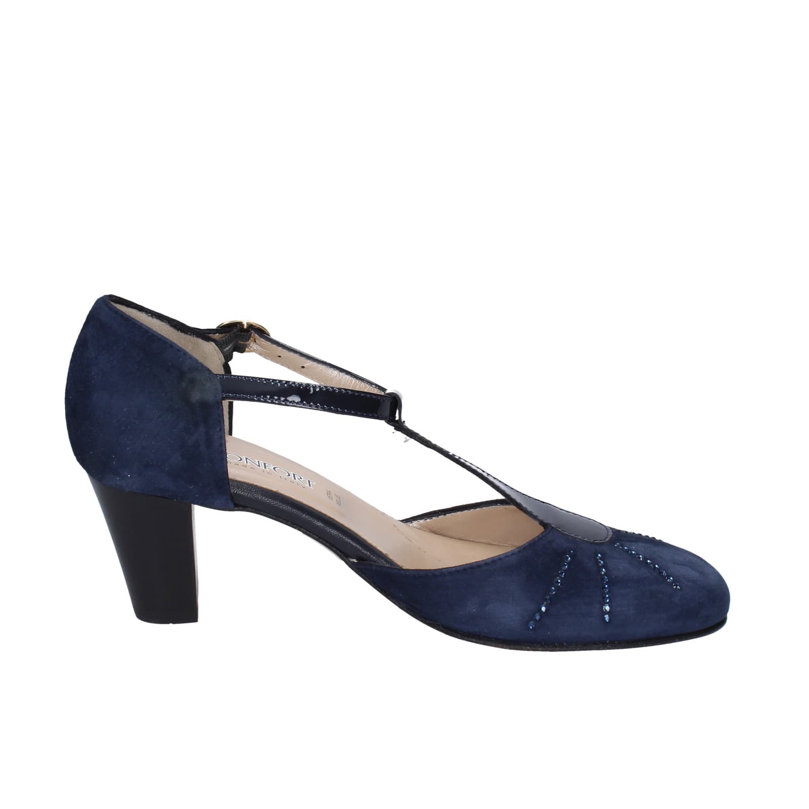 scarpe donna CONFORT decollete blu camoscio strass EZ370 2025