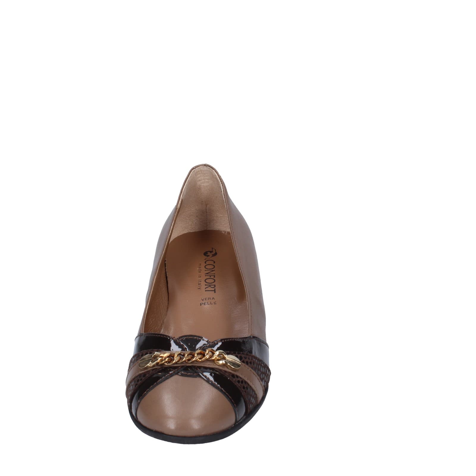 scarpe donna CONFORT decollete marrone pelle EZ392 Italia