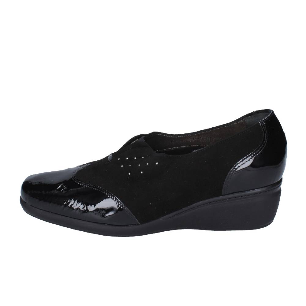 scarpe donna CONFORT decollete nero vernice camoscio EZ330 Latest stili