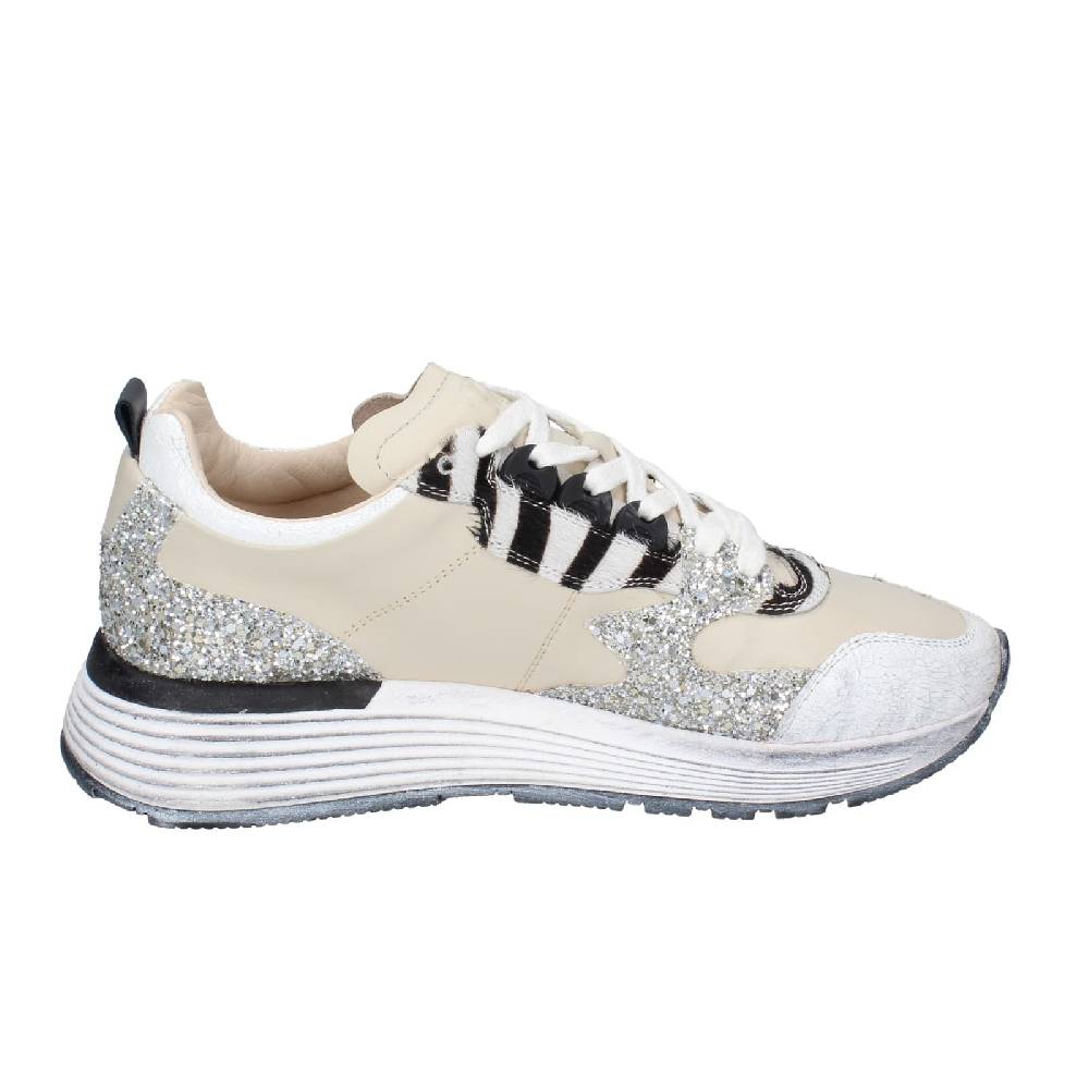 scarpe donna MOMA sneakers beige pelle argento glitter 3AS401 EY558 2025