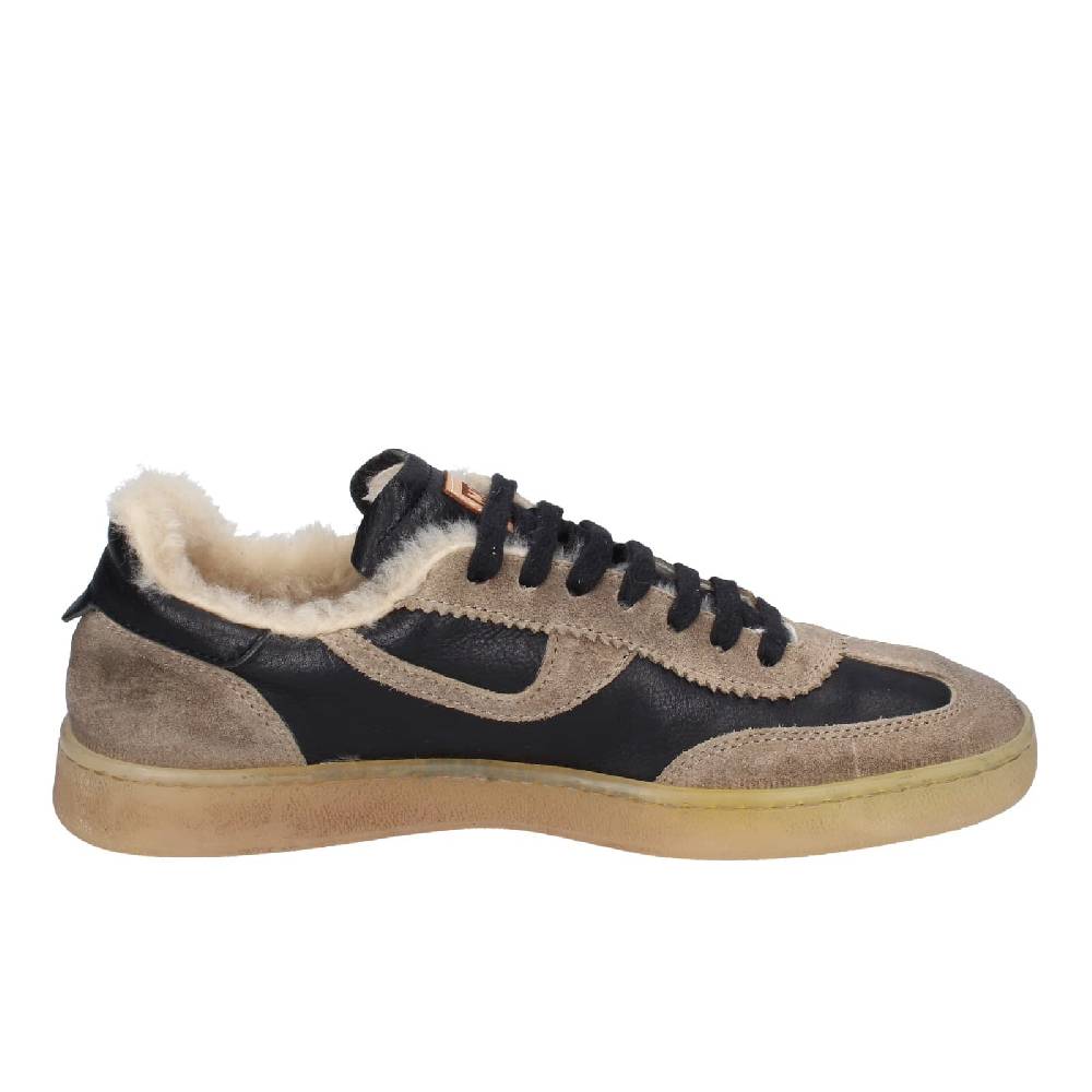scarpe donna MOMA sneakers nero pelle beige 89301A EY602 Spedizione Gratuita