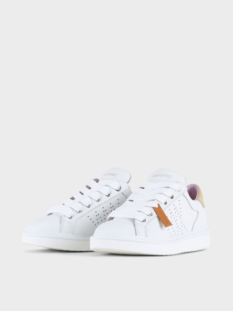 Panchic SCARPA ALLACCIATA P01 DONNA IN PELLE BIANCO-ORO Consegna Veloce