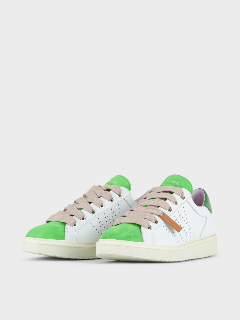 Panchic SCARPA ALLACCIATA P01 DONNA IN PELLE E SUEDE BIANCO-VERDE SMERALDO-ROSA CIPRIA Prezzo Ridotto