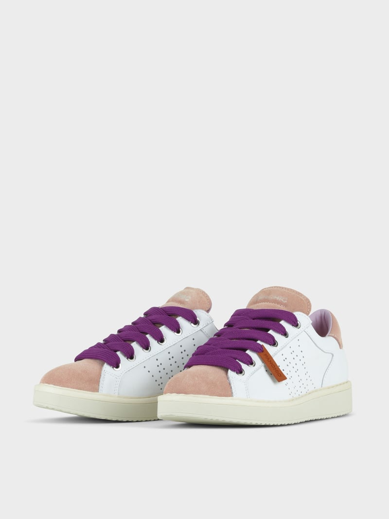 Panchic SCARPA ALLACCIATA P01 DONNA IN PELLE E SUEDE BIANCO-ROSA CIPRIA-VIOLA PANSE' Sottocosto