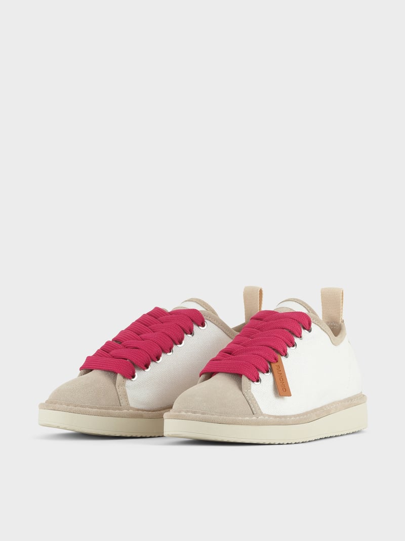 Panchic SCARPA ALLACCIATA P01 DONNA IN LINO E SUEDE BIANCO-NEBBIA-FUCSIA Offerta