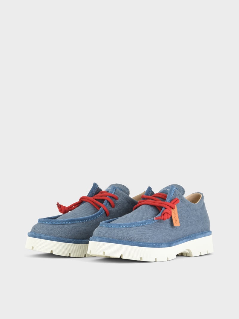 Panchic SCARPA ALLACCIATA P99 UOMO IN LINO E SUEDE BLU DENIM-ROSSO Outlet