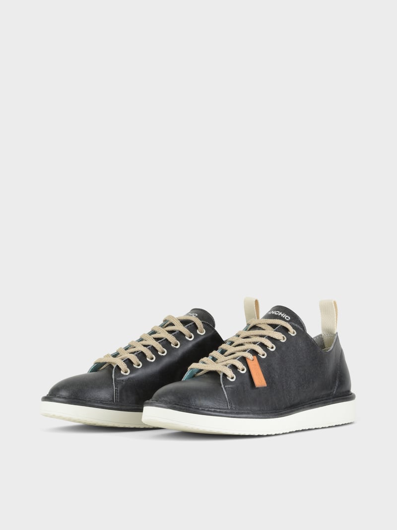 Panchic SCARPA ALLACCIATA P01 UOMO IN PELLE CON FINISH AVIATOR NERO In Linea