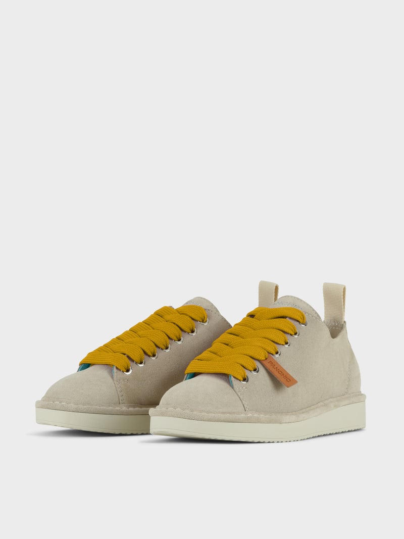 Panchic SCARPA ALLACCIATA P01 UOMO IN SUEDE NEBBIA-GIALLO Nuovo