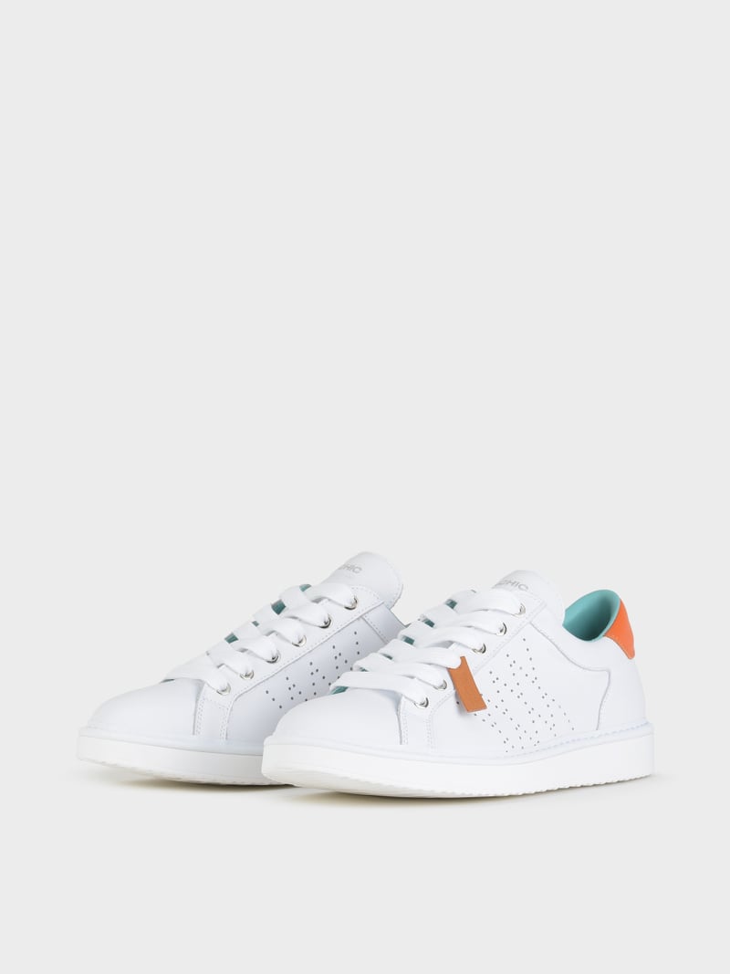 Panchic SCARPA ALLACCIATA P01 UOMO IN PELLE BIANCO-ARANCIO Spedizione Gratuita