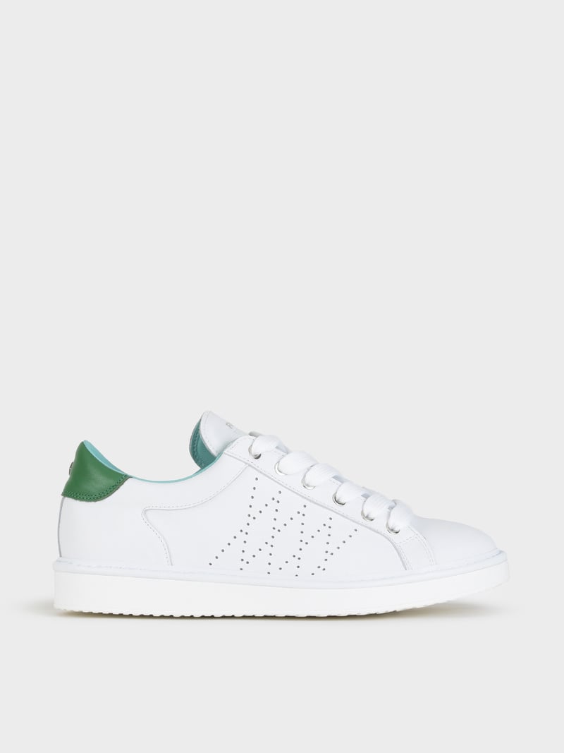 Panchic SCARPA ALLACCIATA P01 UOMO IN PELLE BIANCO-VERDE Pezzi Unici