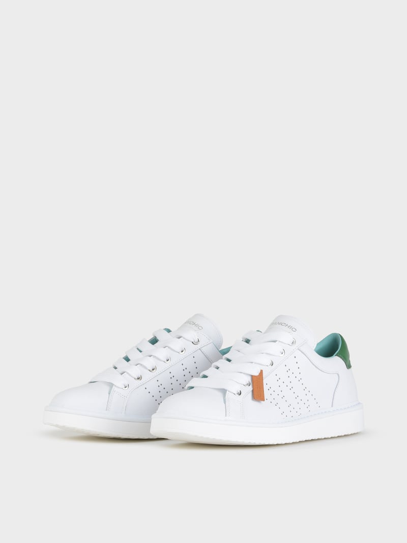 Panchic SCARPA ALLACCIATA P01 UOMO IN PELLE BIANCO-VERDE Pezzi Unici